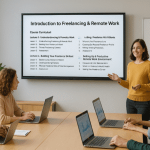Instructor teaching freelancing and remote work skills online to professionals