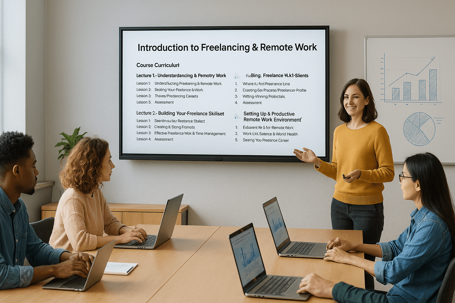 Instructor teaching freelancing and remote work skills online to professionals