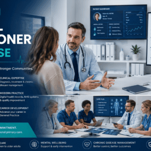 Medical professional delivering patient care in a General Practitioner Course clinical training environment