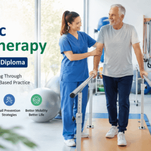 Healthcare professional providing Geriatric Physiotherapy exercises to an older patient in a rehabilitation setting