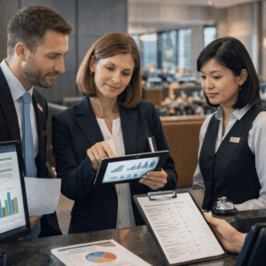 Hospitality assessor course showing hotel operations, service quality assessment, revenue management, and food safety supervision