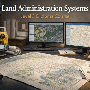 Land administration systems showing cadastral maps, land surveys, GIS data, and property boundaries