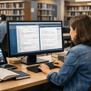 Student learning library information science using digital catalogues, online databases and modern library technology