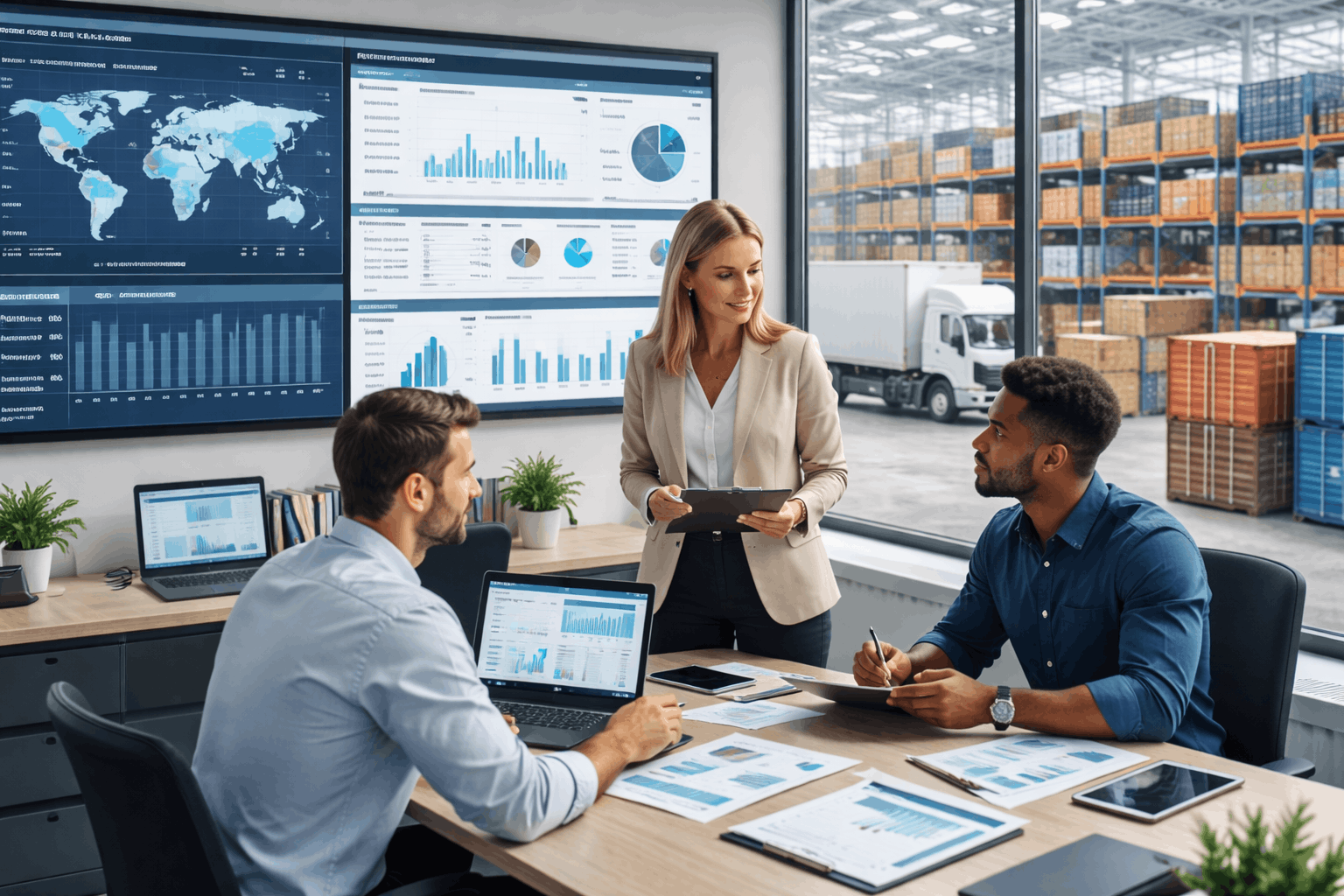 Modern logistics operations showing transport, warehousing, and supply chain planning for Logistics Level 3 professional training.
