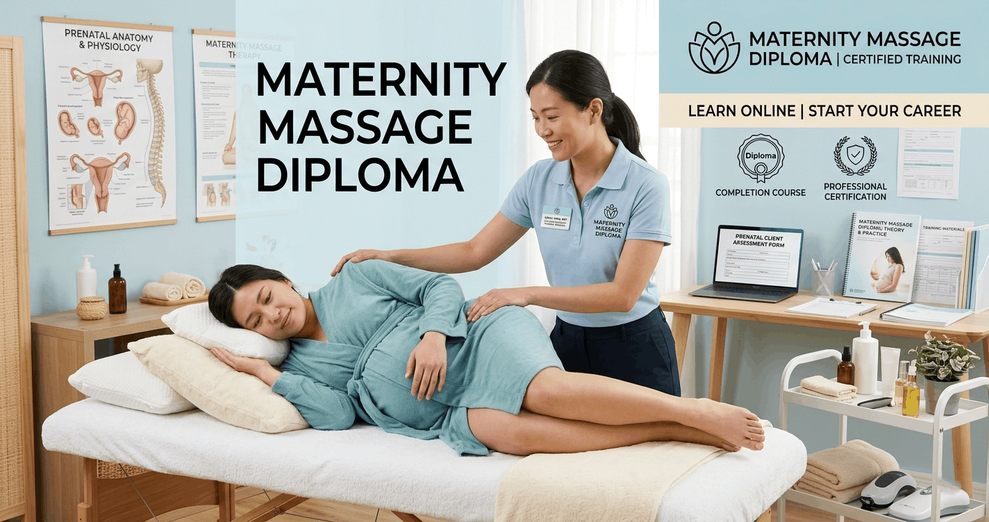 Therapist providing prenatal treatment during a Maternity Massage Diploma training session