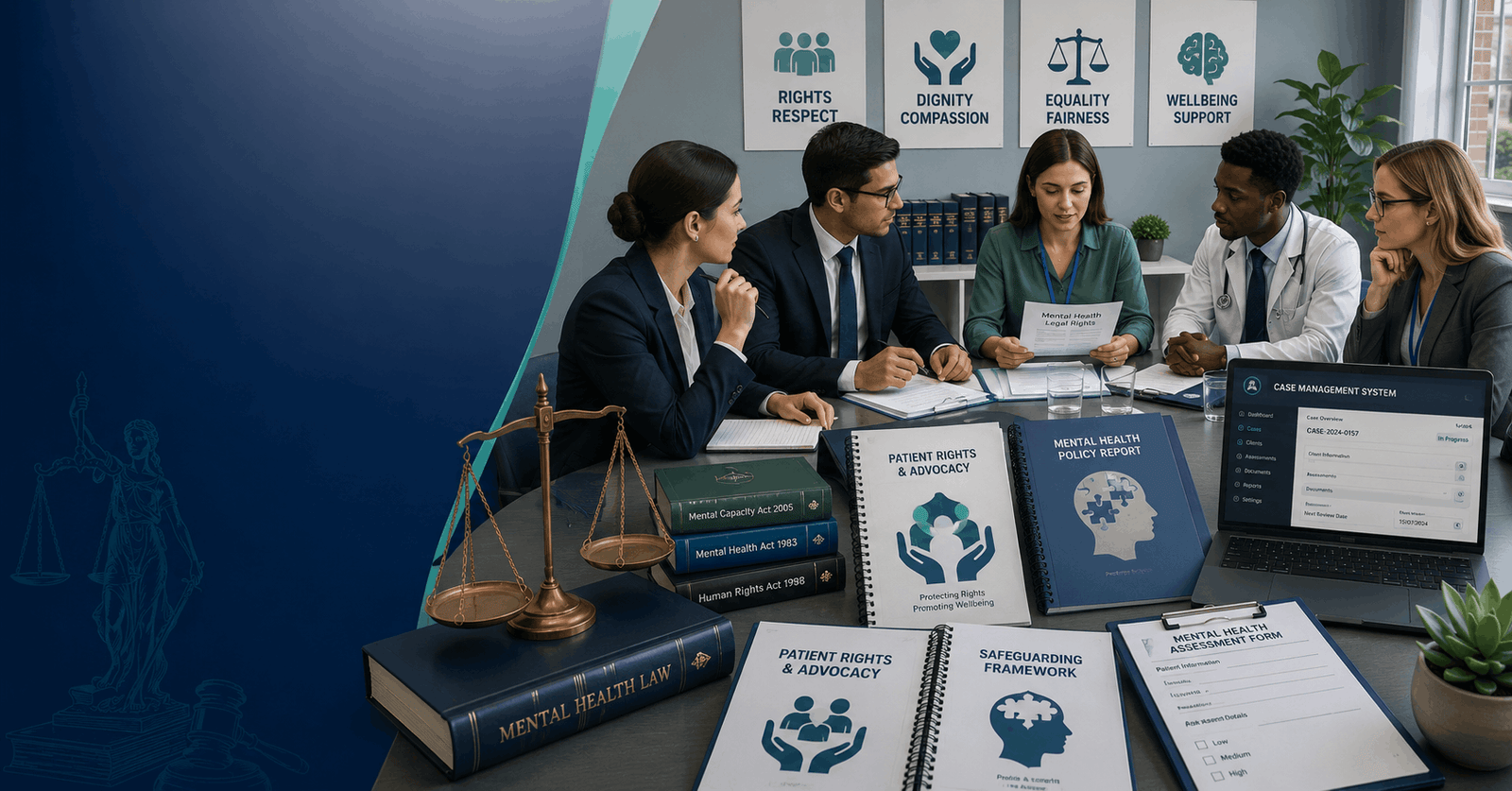 Mental Health Law course showing legal professionals and healthcare experts discussing mental health legislation
