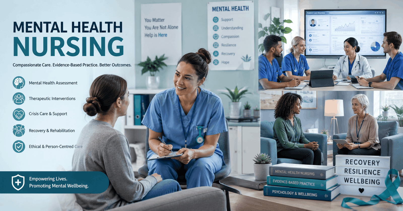Mental health nurse supporting a patient in a professional Mental Health Nursing care environment