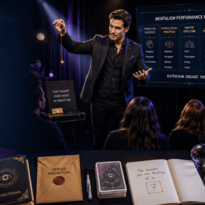 Professional mentalist performing mind reading demonstrations during a Mentalism Course training session