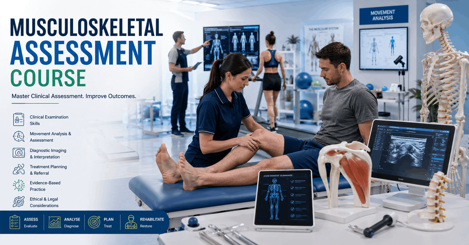 Musculoskeletal Assessment Course showing healthcare professional performing joint and mobility assessment