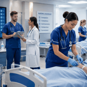 Professional nurses providing patient care and clinical support during Nursing Diploma training