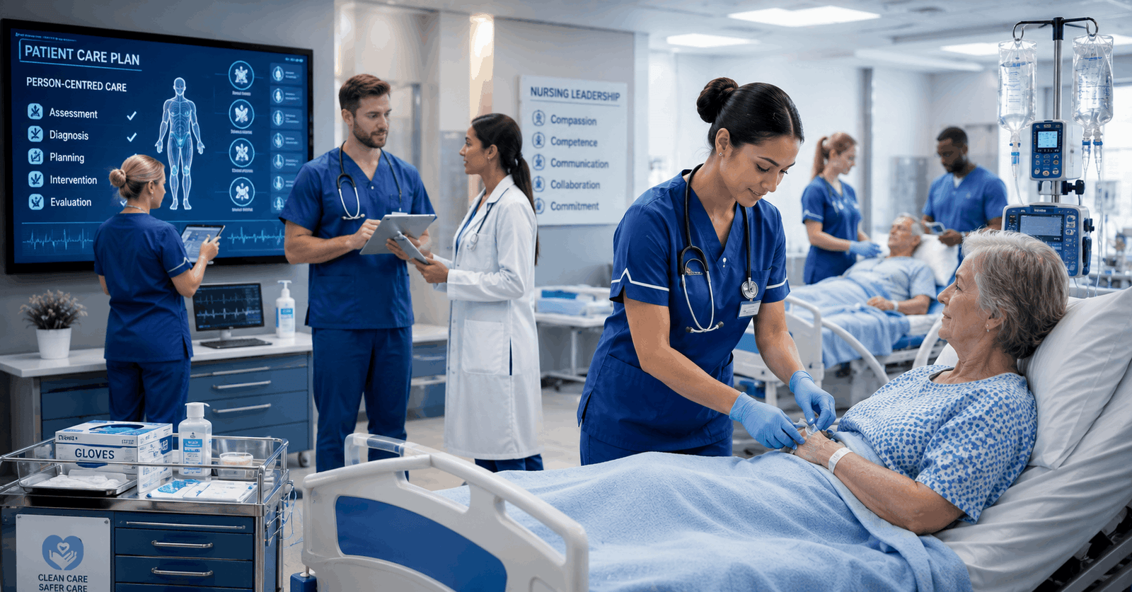 Professional nurses providing patient care and clinical support during Nursing Diploma training