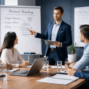 Professional training session focused on personal branding skills, communication, positioning, and networking