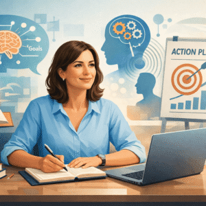 Personal development course showing a learner improving mindset through coaching, CBT and NLP