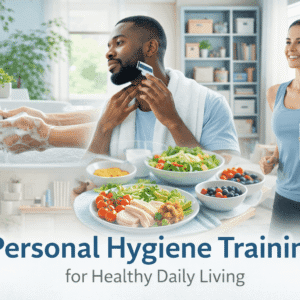 Personal hygiene training showing daily self-care, cleanliness routines, handwashing, healthy lifestyle, and personal grooming