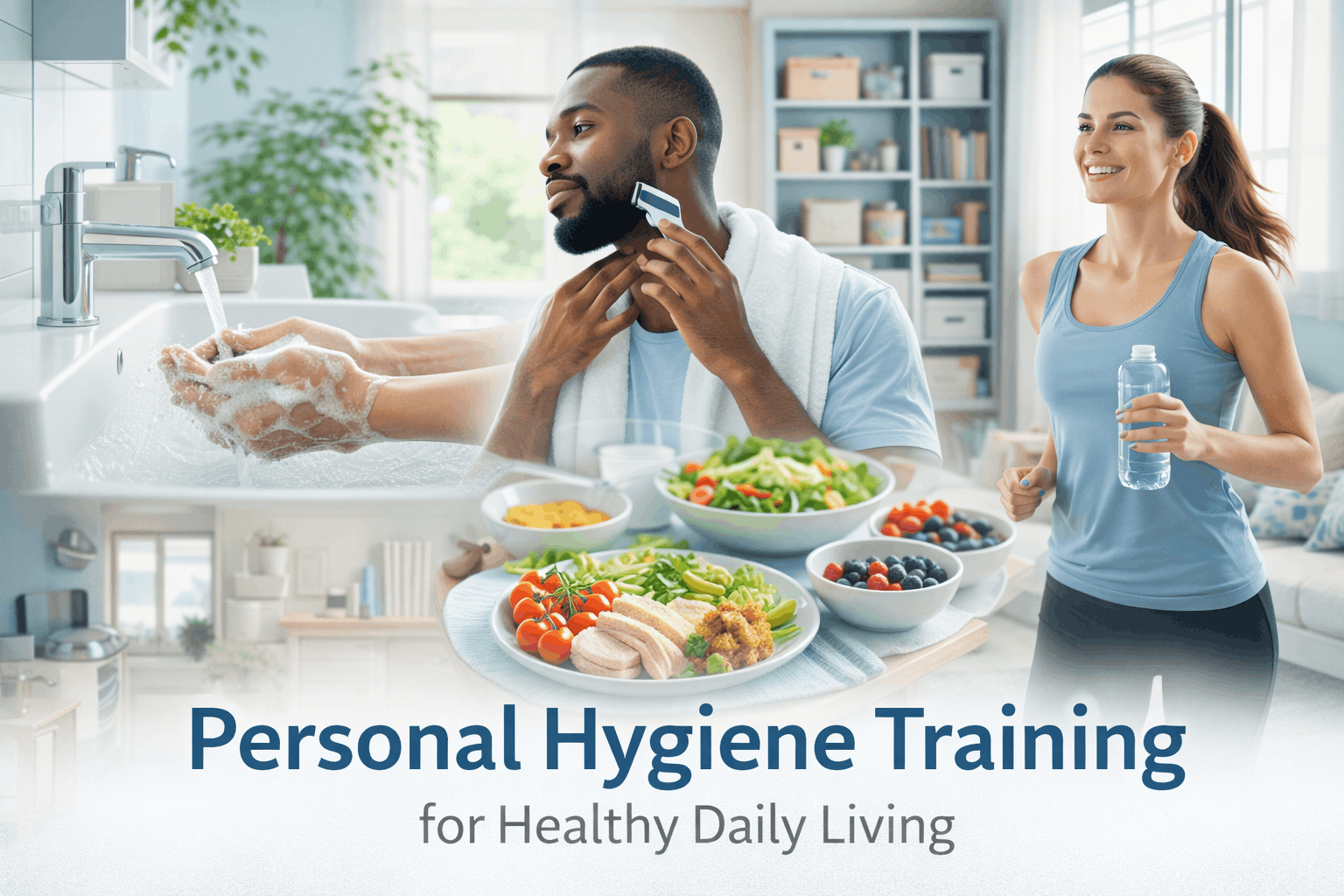 Personal hygiene training showing daily self-care, cleanliness routines, handwashing, healthy lifestyle, and personal grooming