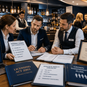 Personal Licence Course learner reviewing UK licensing regulations in a professional hospitality environment