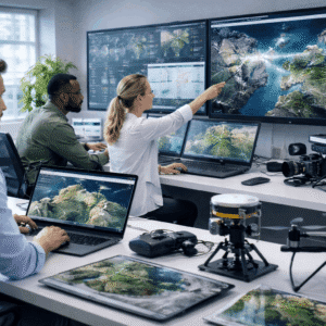 Photogrammetry and remote sensing training using drones, satellite imagery, 3D models, and geospatial analysis tools