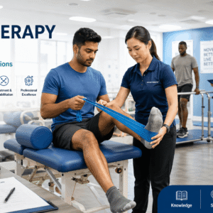 Physiotherapist delivering rehabilitation treatment in a modern clinic during a Physiotherapy Course
