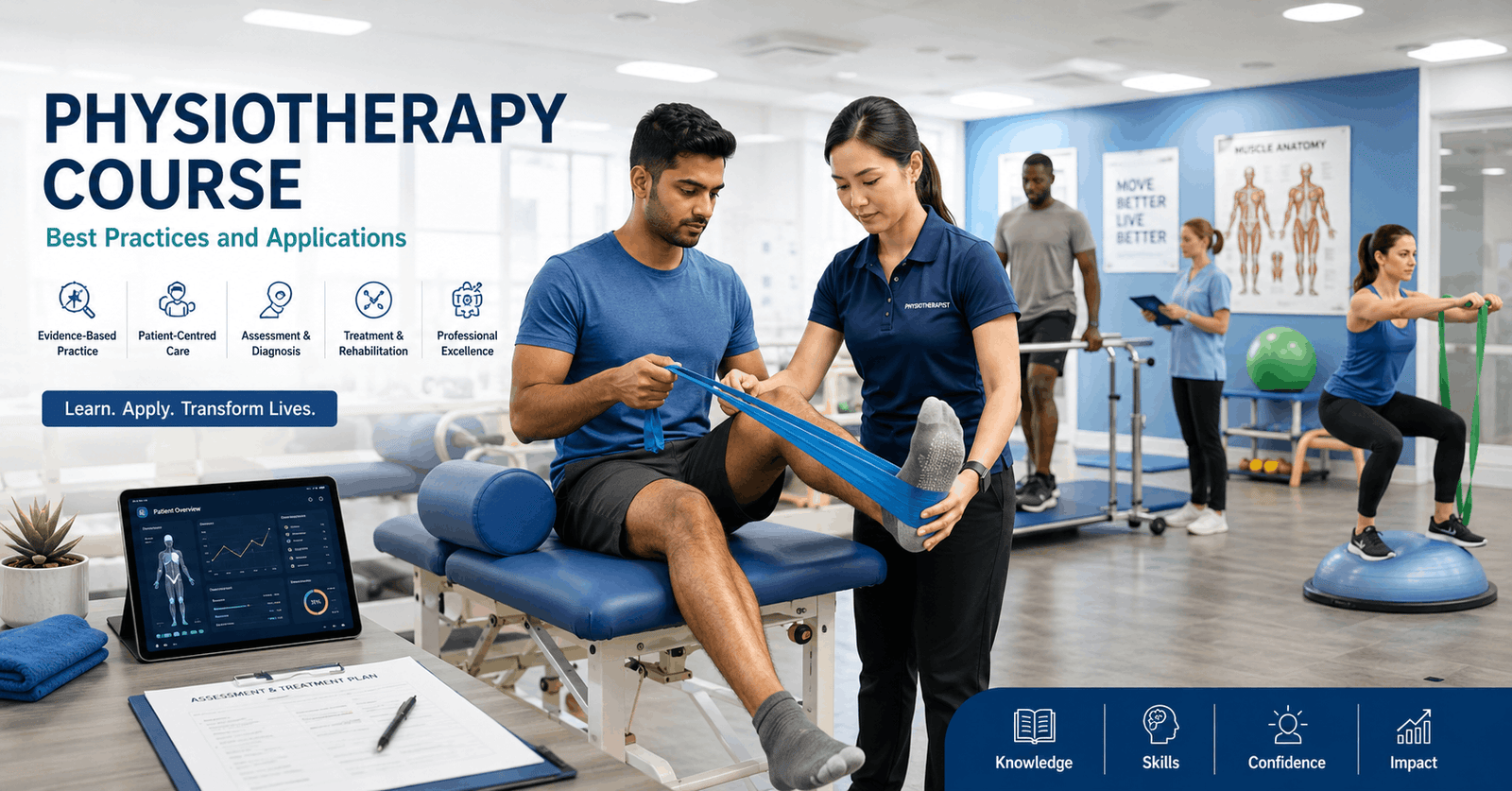 Physiotherapist delivering rehabilitation treatment in a modern clinic during a Physiotherapy Course