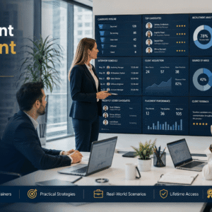Professional recruiter interviewing candidates in a Recruitment Consultant Course workplace setting