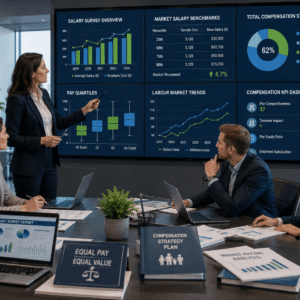 HR professionals analysing compensation data and market benchmarks in Salary Survey Training