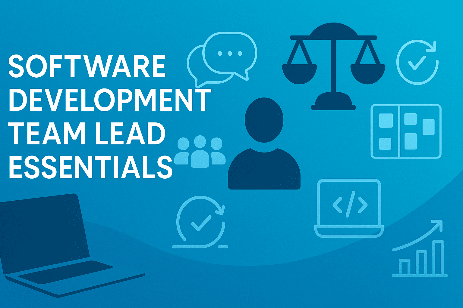 Professional banner showing software team lead concepts with leadership, planning and communication graphics.