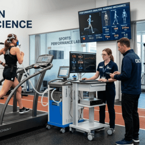 Students analysing athletic performance during a Sports Science Diploma training session