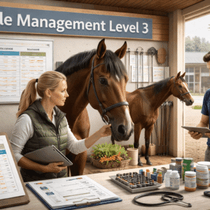 Stable Management Level 3 course image showing advanced equine care, feeding, training, and professional stable facilities