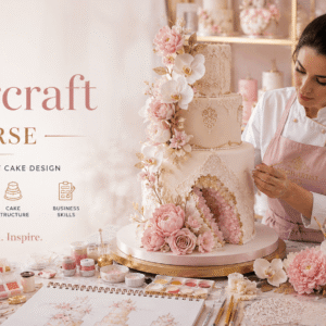Professional cake artist creating intricate sugar flowers in a Sugarcraft Course workshop