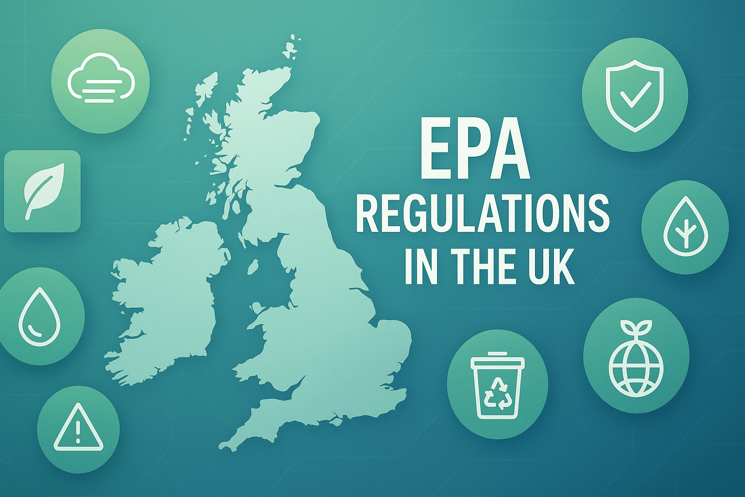 Banner showing UK EPA Regulations Course with environmental icons, UK map outline, compliance symbols, and eco-themed visuals.