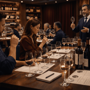 Professional wine tasting session analysing aromas and structure in a Wine Tasting Diploma Level 3 training environment