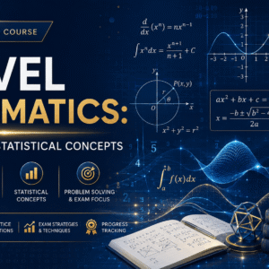 Educational banner for A Level Mathematics covering calculus, algebra, mechanics, statistics, and advanced problem-solving