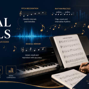 Student practising ABRSM Aural Skills through listening, singing and musical memory exercises