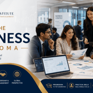 Access to HE Business diploma course banner showing business, management and marketing learning concepts