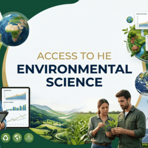Access to HE Environmental Science diploma banner showing sustainability and climate science concepts