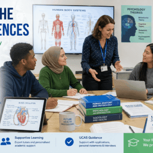 Students studying biology and healthcare topics in Access to HE Health Sciences diploma classroom environment