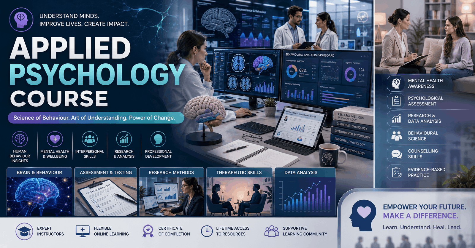 Access to HE Psychology diploma banner showing psychology, counselling and mental health concepts