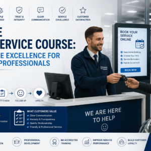 Automotive service advisor interacting with customer, communication and support training for Automotive Customer Service Course