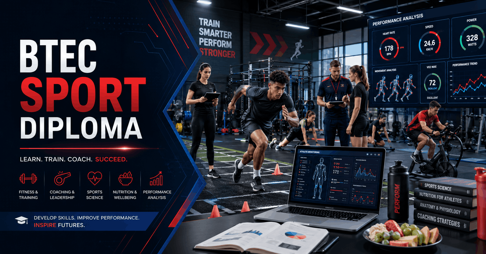 Students training in a sports facility while learning fitness, coaching, and performance analysis in BTEC Sport Diploma