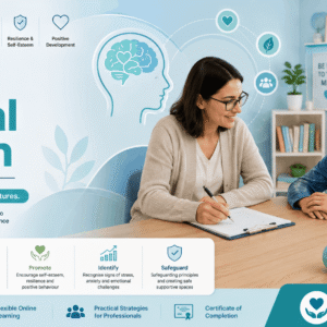 Professional training banner for Child Mental Health course showing child wellbeing support in a safe learning environment