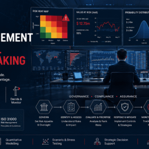 Financial dashboard showing risk analysis charts for CIMA Risk Management in financial decision making and governance