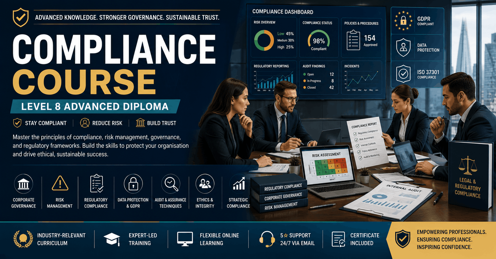 Professional compliance training banner for Compliance Course Level 8 Advanced Diploma