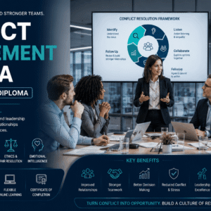 Professionals resolving workplace disputes and negotiations during Conflict Management Diploma training