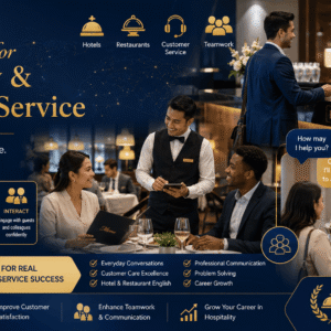 Hospitality staff improving workplace communication in an ESOL hospitality course for customer service and guest interaction