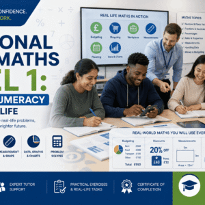 Adult learners improving practical numeracy skills in a Functional Skills Maths Level 1 learning environment