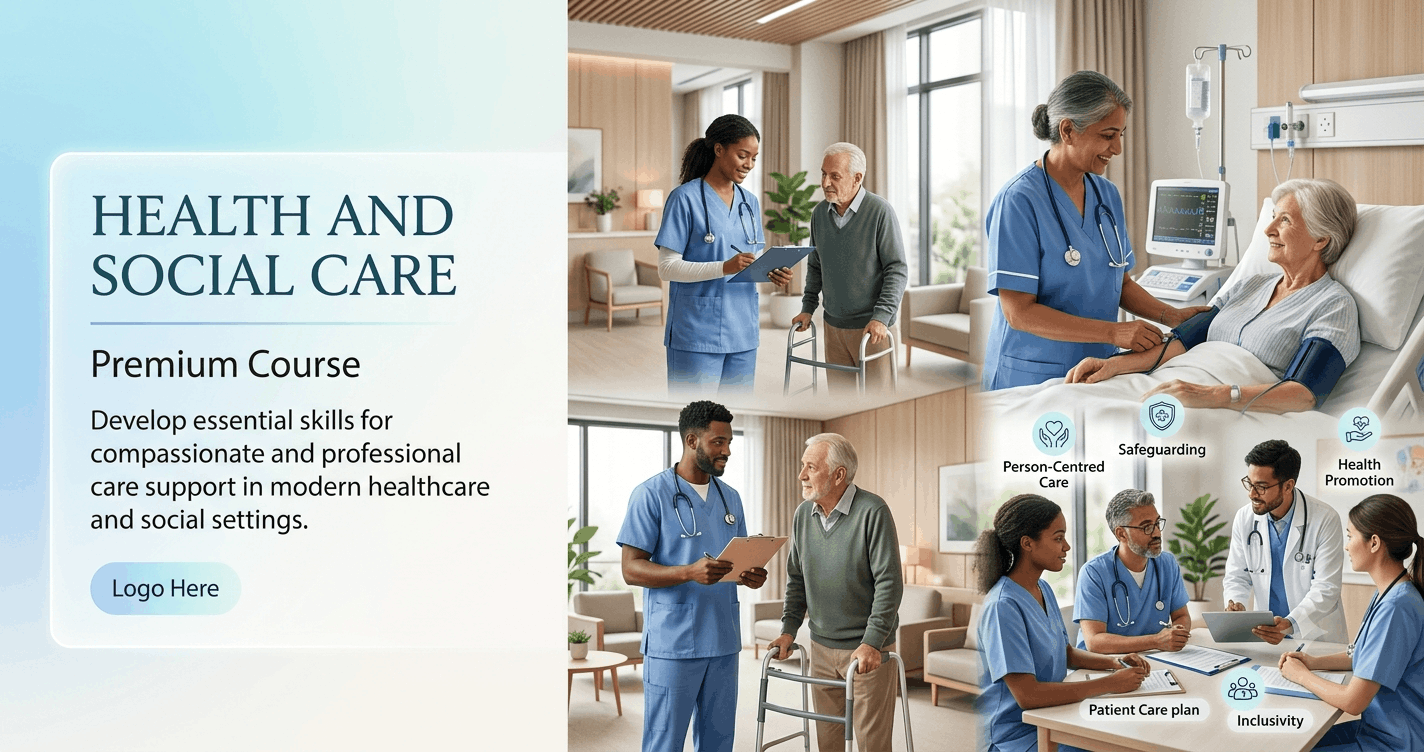 Students learning Health and Social Care with caregivers supporting patients in a professional care environment