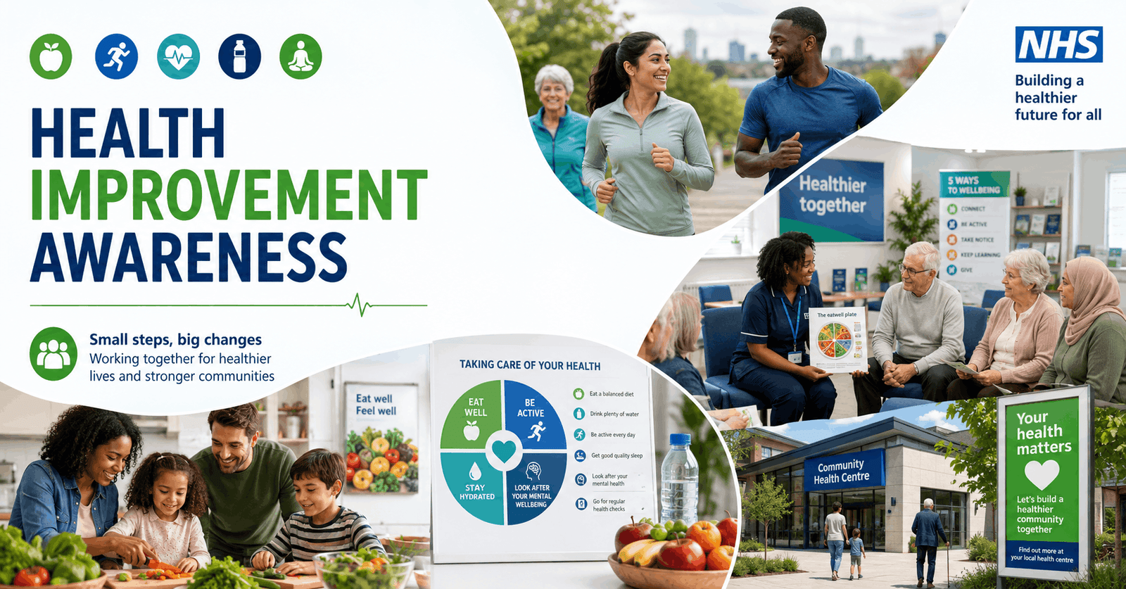 Health Improvement Awareness course showing wellbeing education, lifestyle choices, and UK public health promotion activities