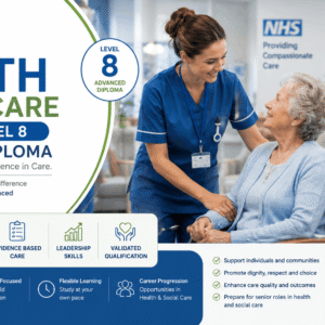 Healthcare professional supporting patient in care setting during Health Social Care Course Level 8 Advanced Diploma training