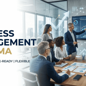 HNC Business Management diploma banner showing strategy, finance and operations management concepts