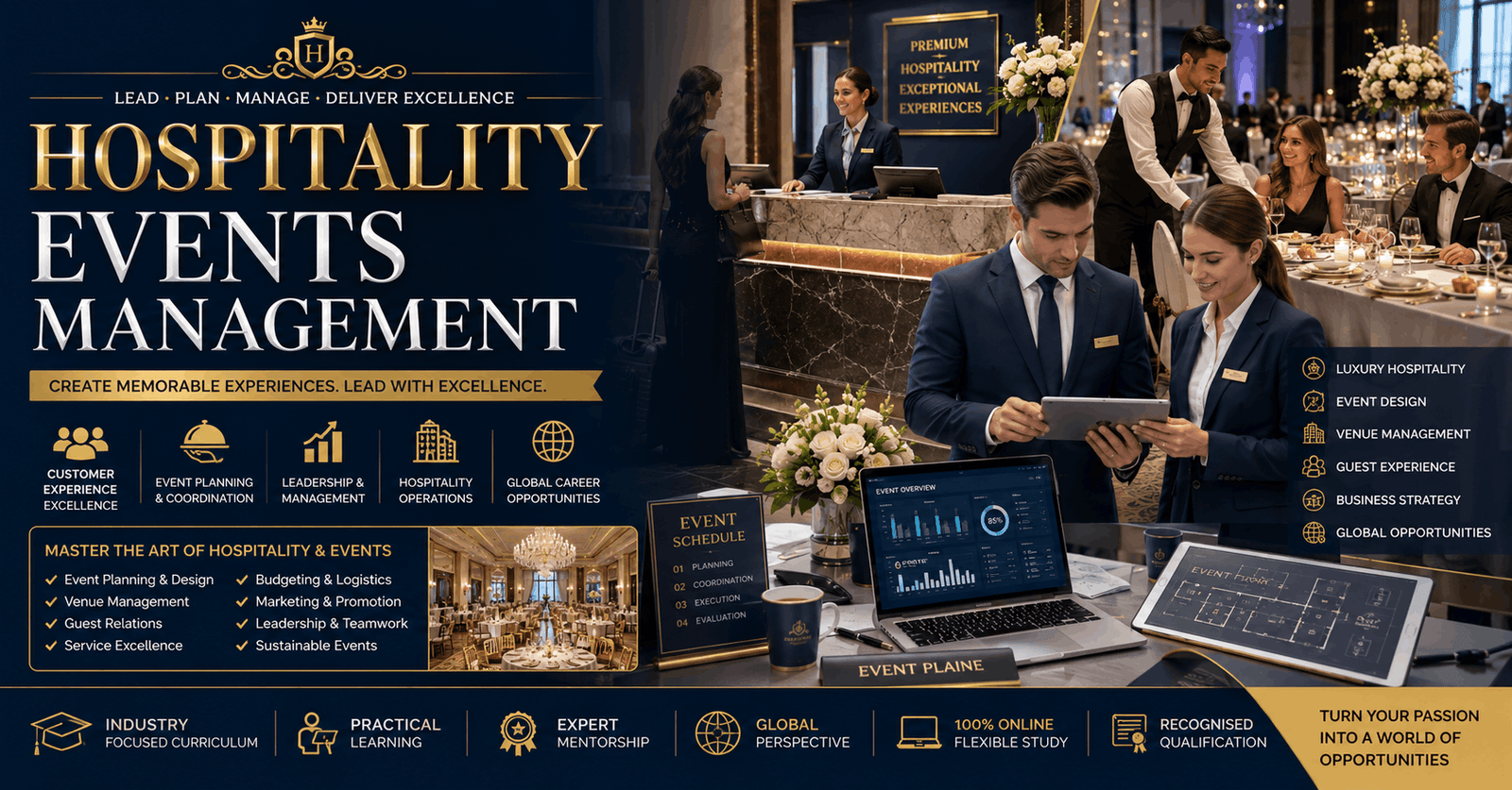 Luxury hospitality venue showcasing Hospitality Events Management with event planning, guest service, and business operations